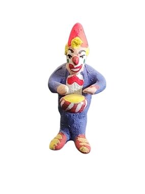 Vintage Folk Art Clay Hand-Painted Clown Figurine– Whimsical